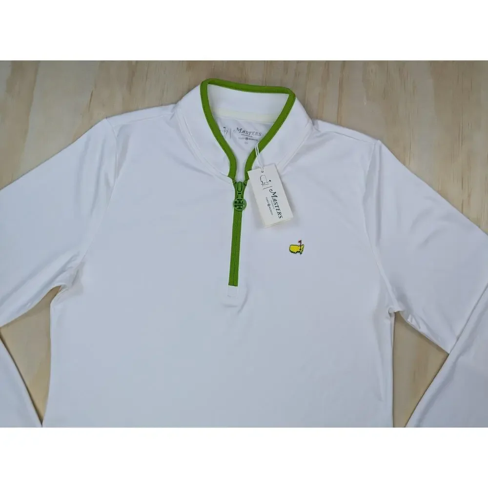 Tory Burch Women's Medium Masters Quarter Zip Golf Pullover White Green NWT